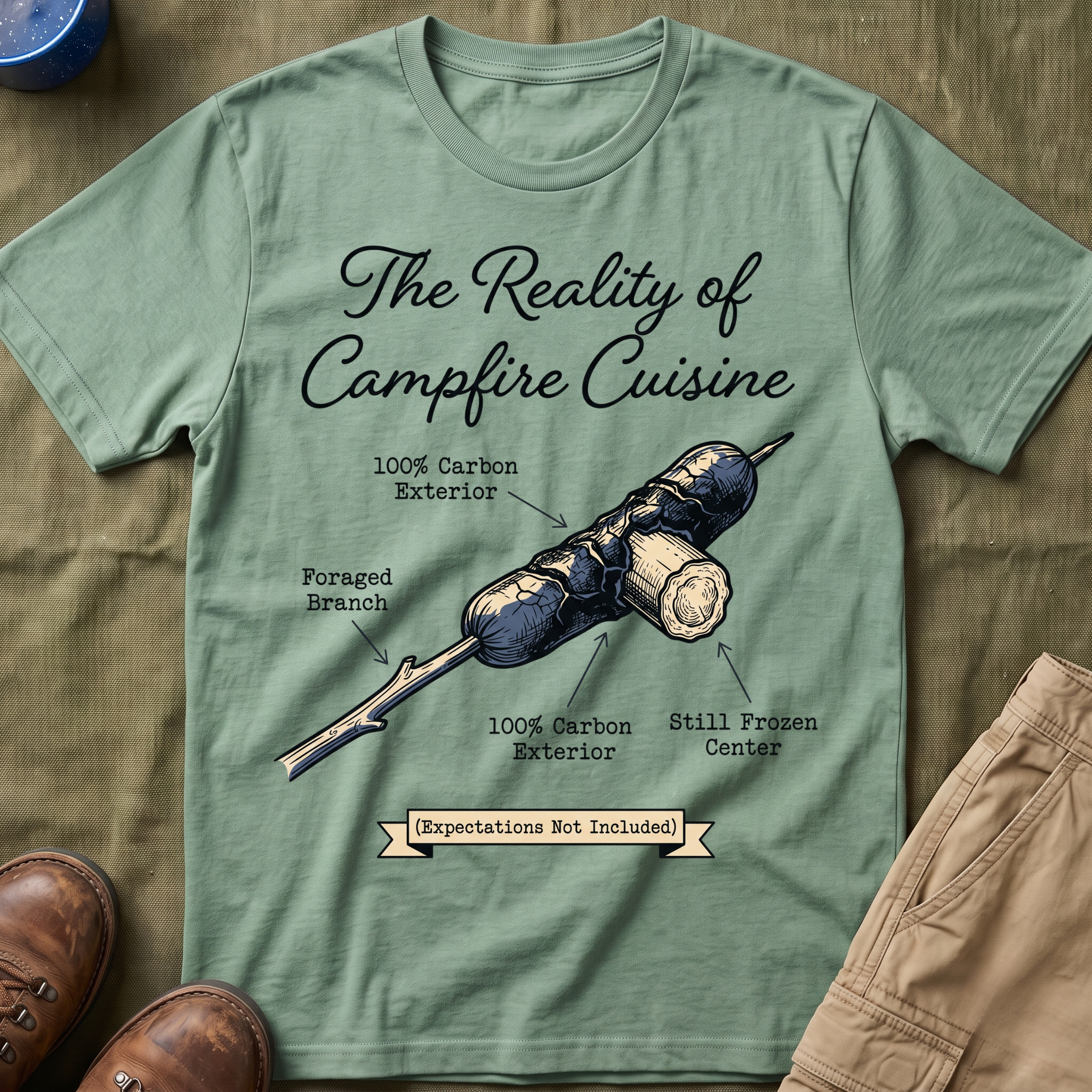 The Reality of Campfire Cuisine — Expectations Not Included T-Shirt