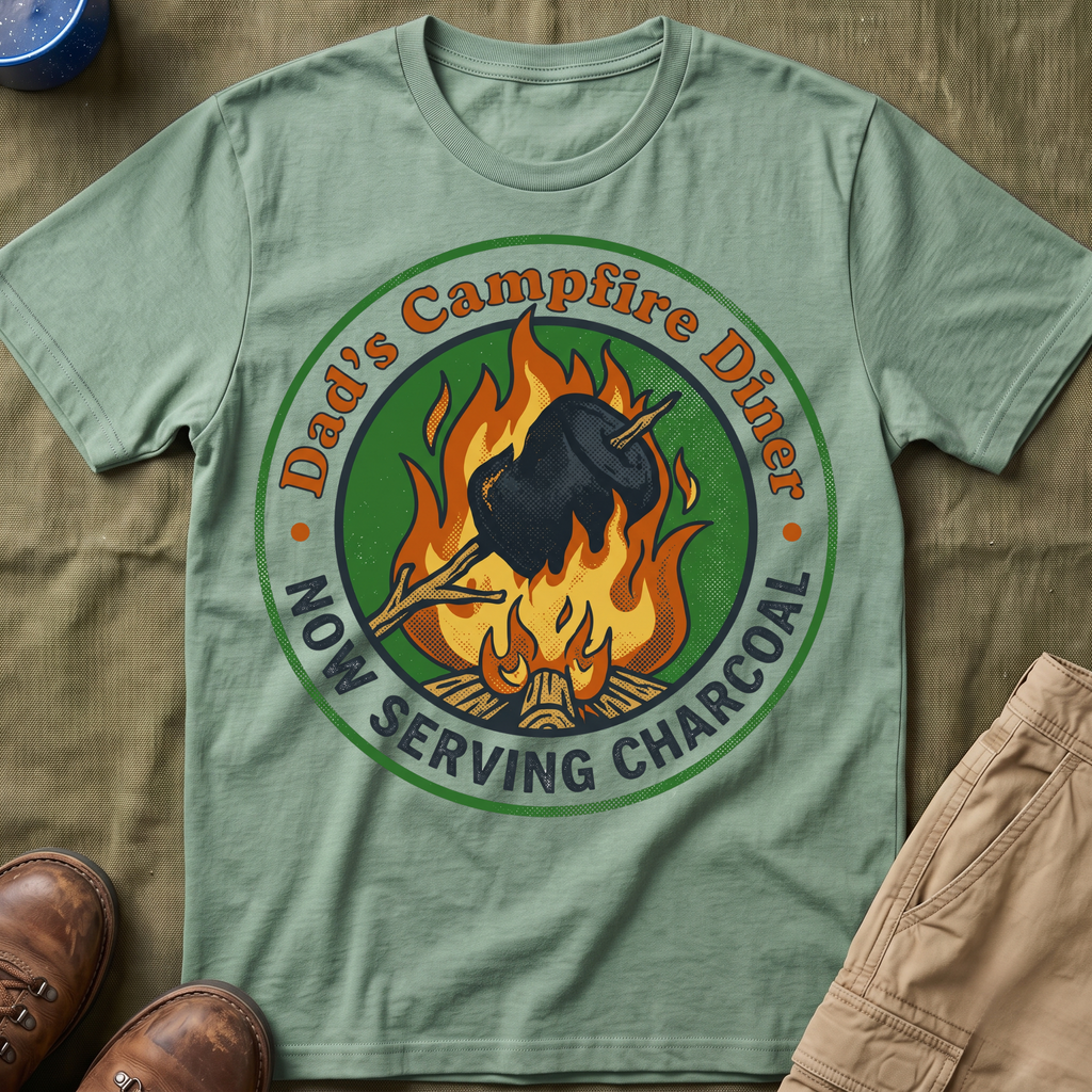 Dad's Campfire Diner — Now Serving Charcoal T-Shirt