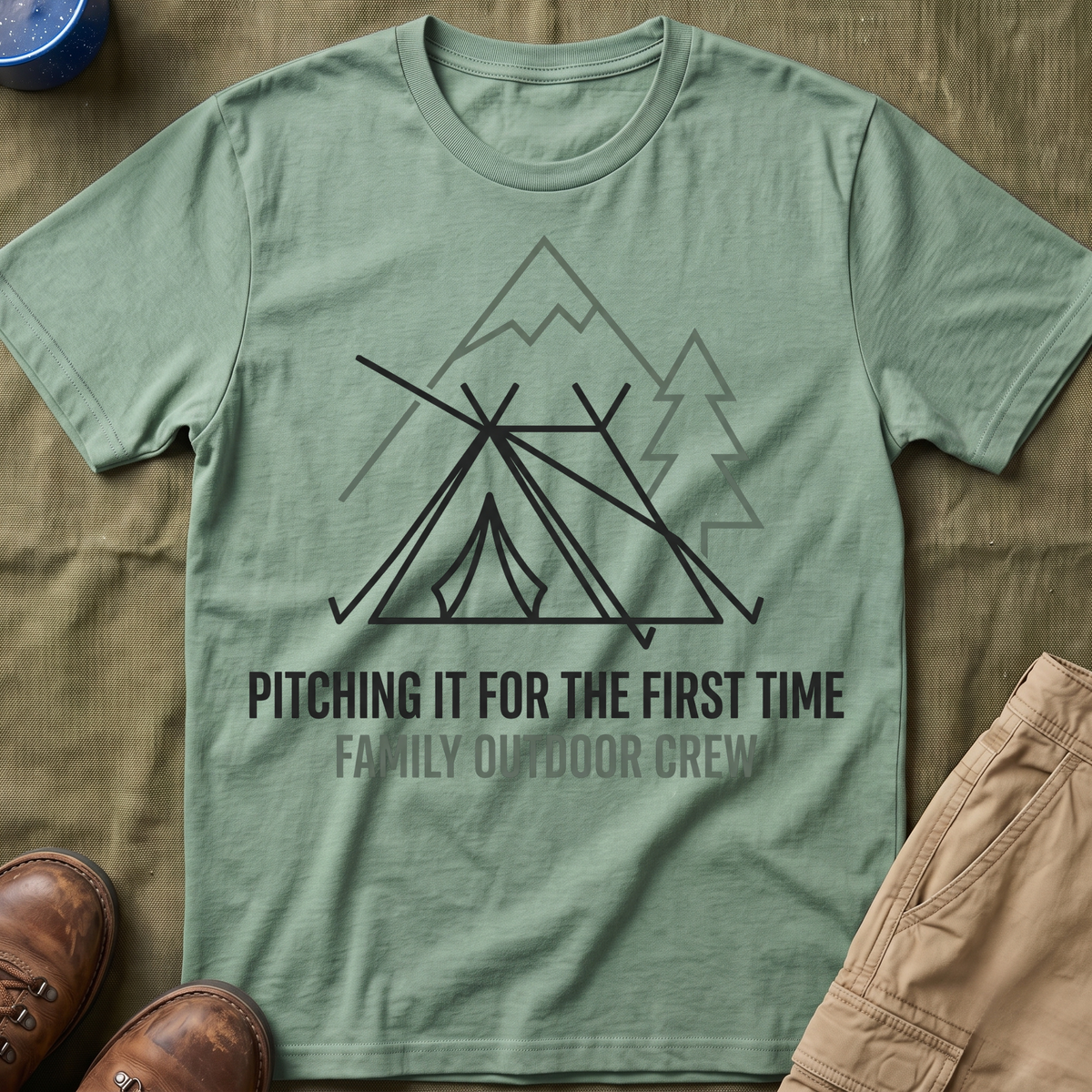 Pitching The Tent For The First Time — Family Outdoor Crew T-Shirt