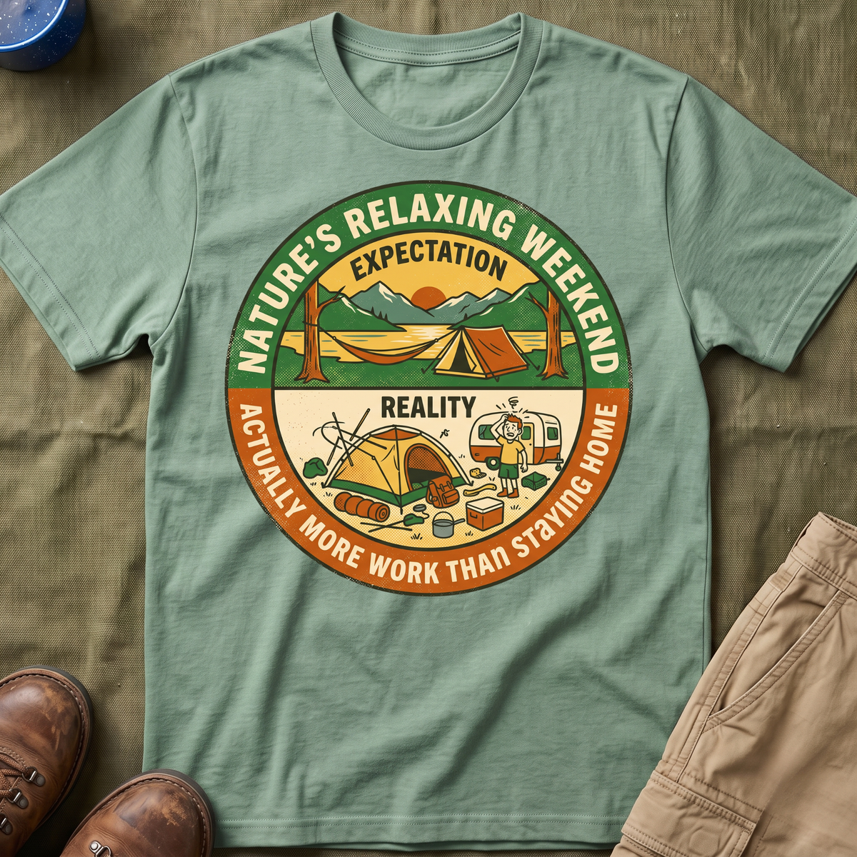 Expectation: Nature's Relaxing Weekend —  Reality: Actually More Work Than Staying Home T-Shirt