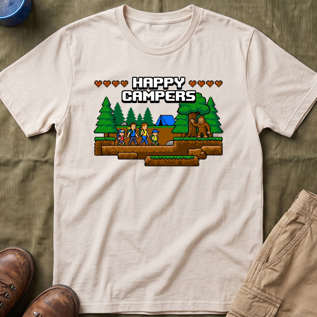 Happy Campers With Bigfoot Matching 8-Bit T-Shirt