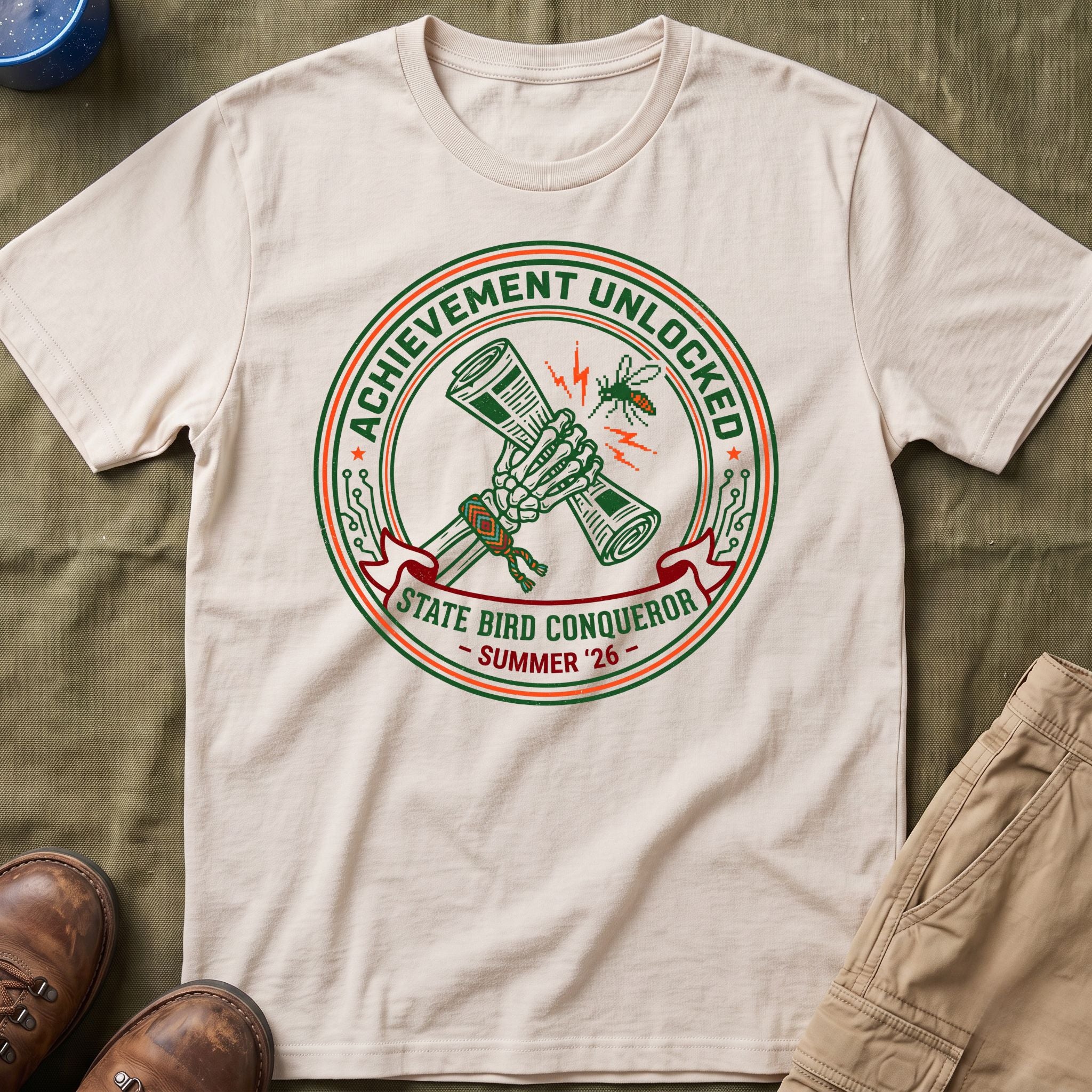 Achievement Unlocked — State Bird Conqueror With Mosquito And Skeleton T-Shirt