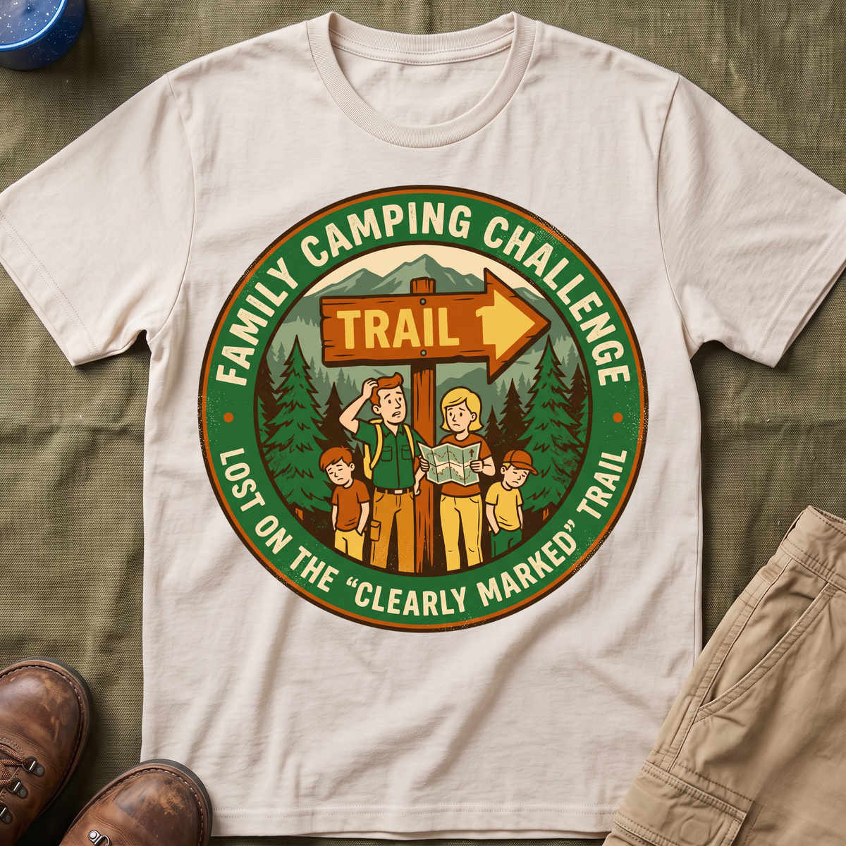 Family Camping Challenge — Lost On The Clearly Marked Trail T-Shirt