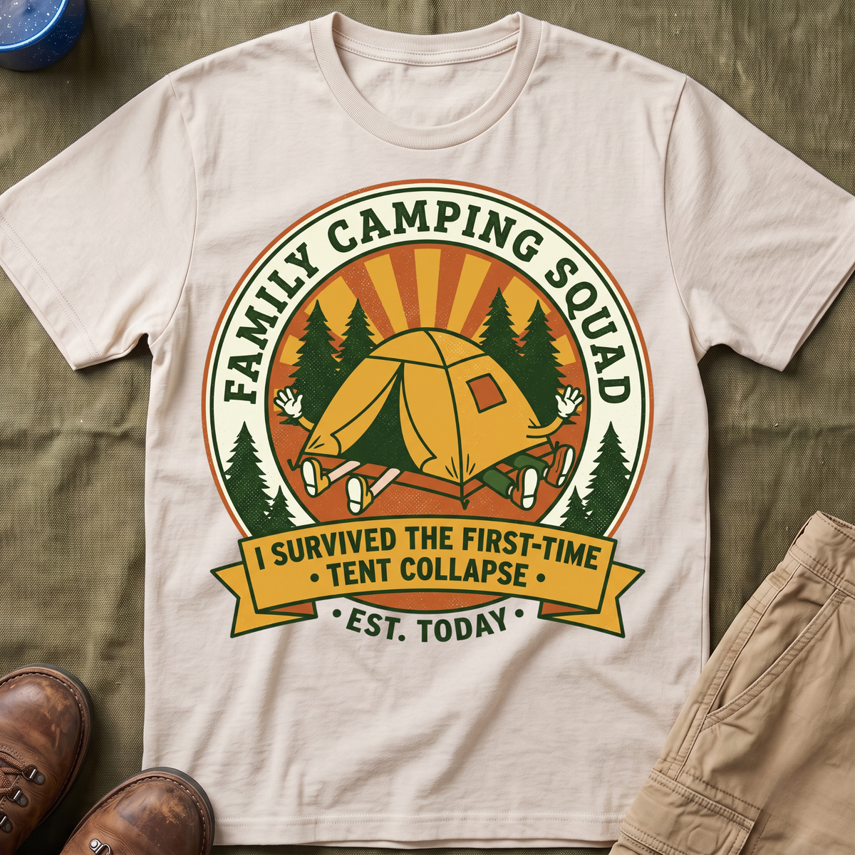 Family Camping Squad — I Survived The First-Time (Tent Collapse) T-Shirt