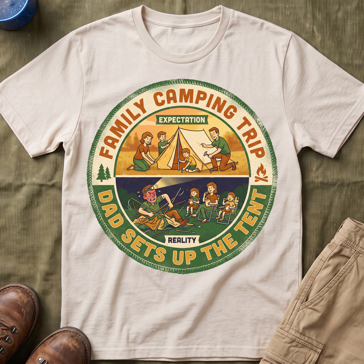 Family Camping Trip — Dad Sets Up The Tent T-Shirt