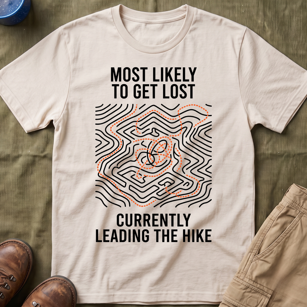 Most Likely To Get Lost Currently Leading The Hike — Minimalist T-Shirt