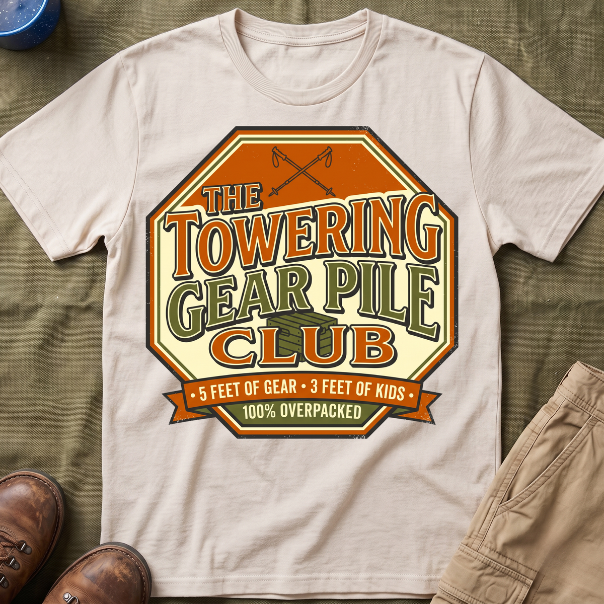 The Towering Gear Pile Club — 100% Overpacked T-Shirt
