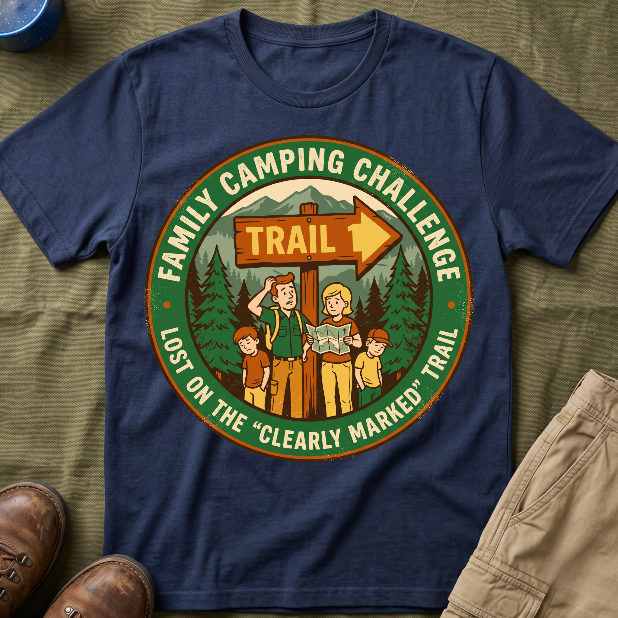 Family Camping Challenge — Lost On The Clearly Marked Trail T-Shirt