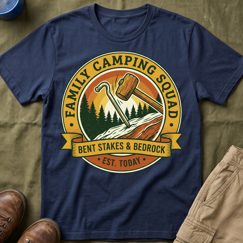 Family Camping Squad — Bent Stakes & Bedrock T-Shirt