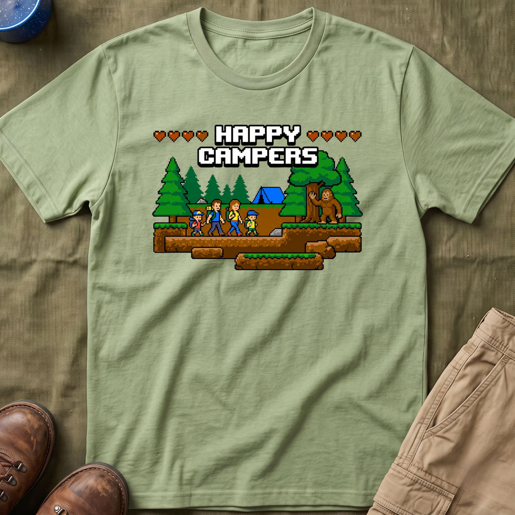 Happy Campers With Bigfoot Matching 8-Bit T-Shirt