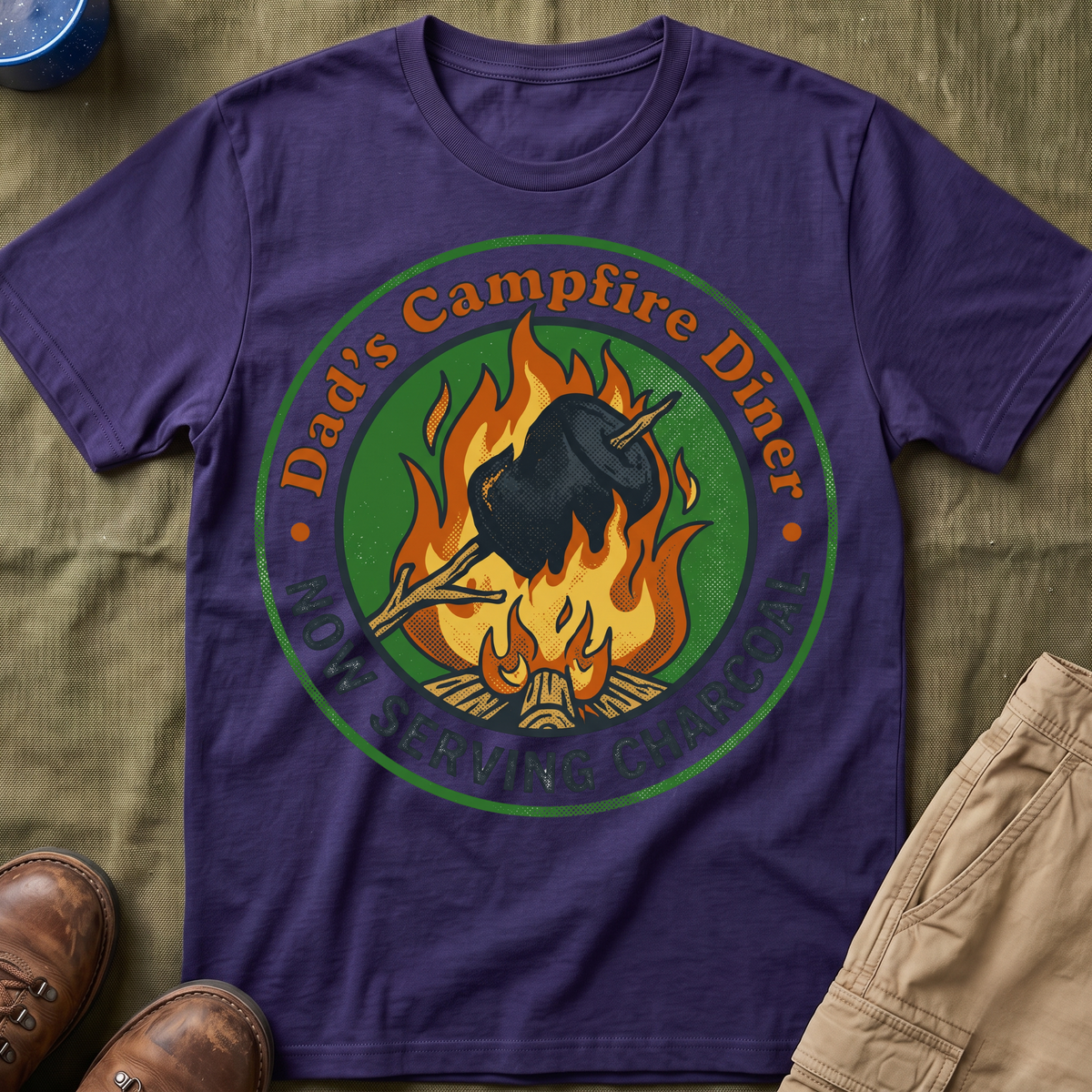 Dad's Campfire Diner — Now Serving Charcoal T-Shirt