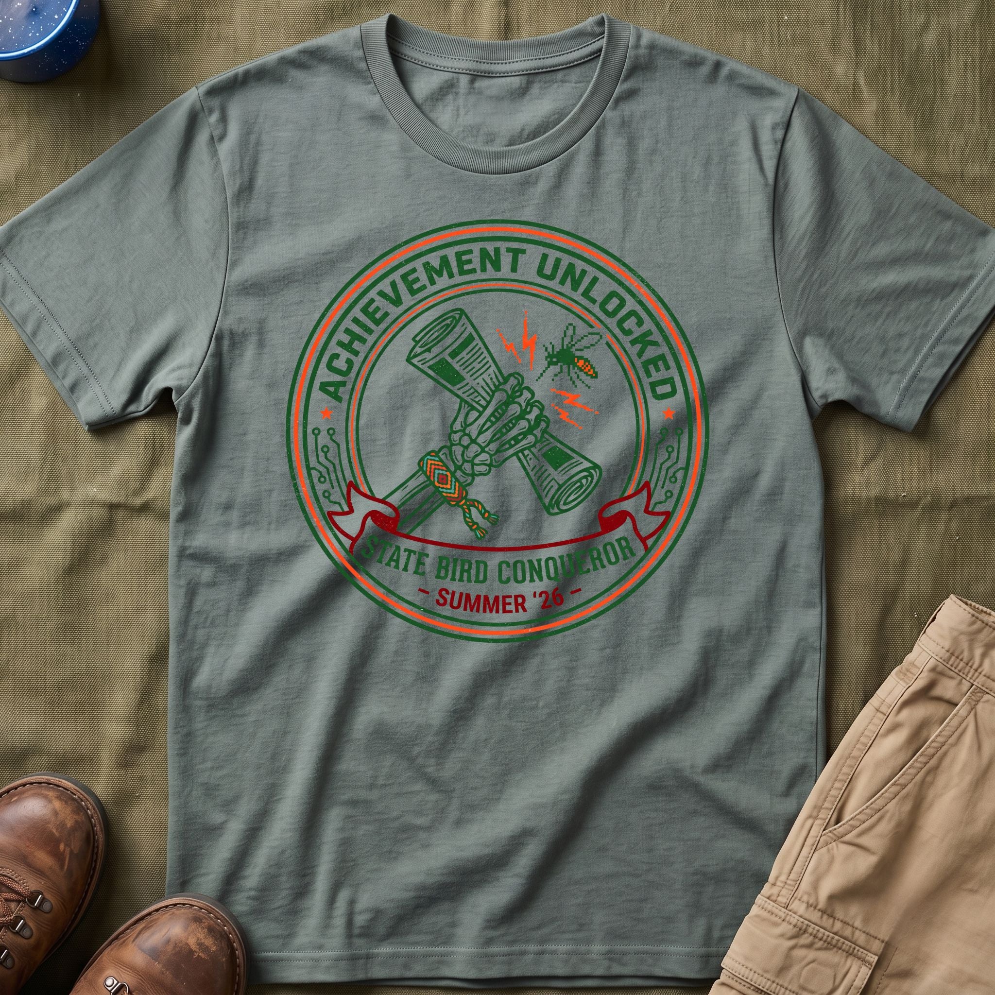 Achievement Unlocked — State Bird Conqueror With Mosquito And Skeleton T-Shirt