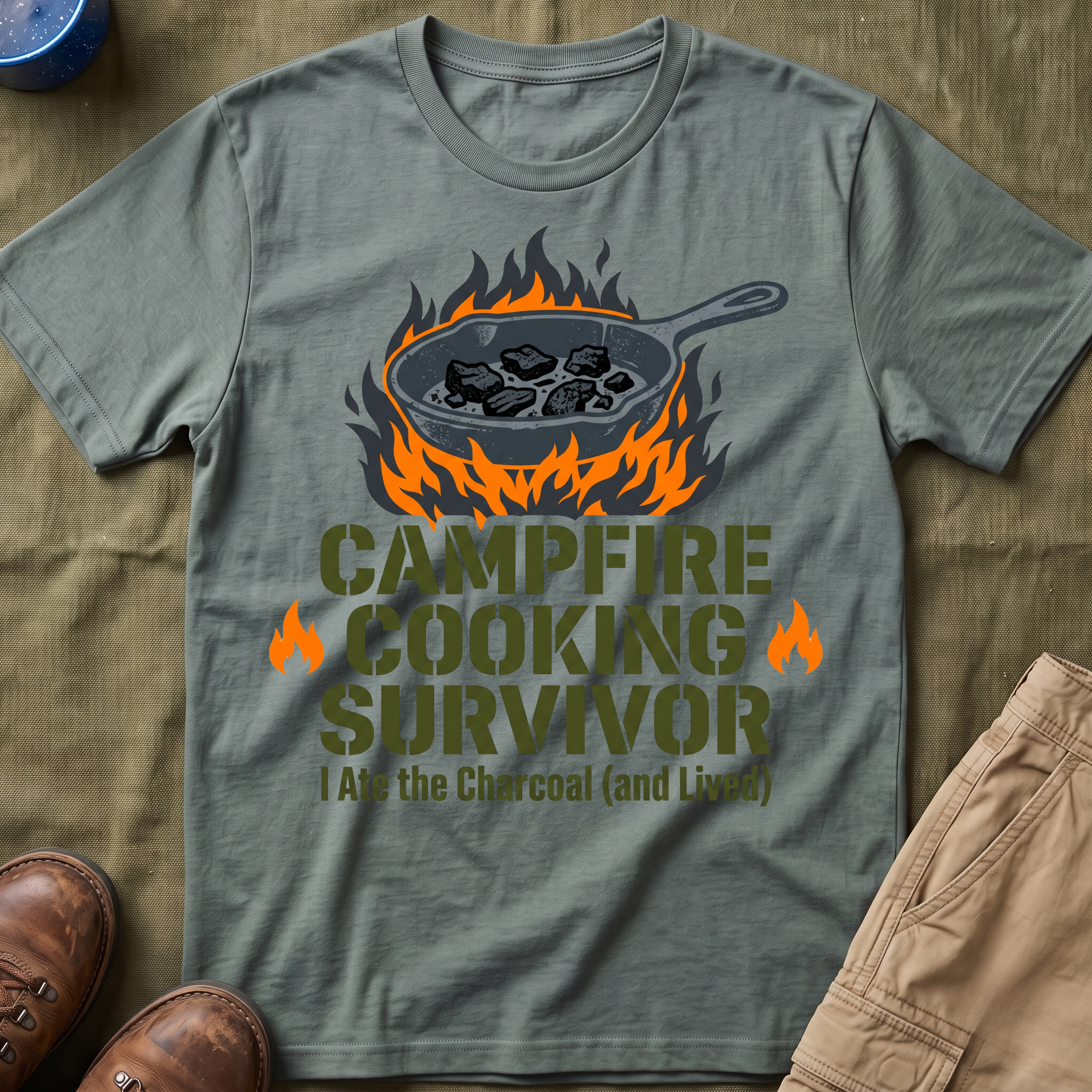Campfire Cooking Survivor — I Ate the Charcoal (and Survived) Family Camping T-Shirt