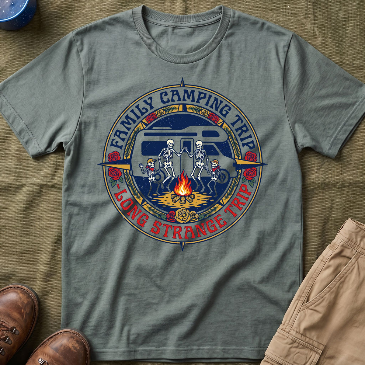 Family Camping Trip — Long Strange Trip With Skeleton T-Shirt