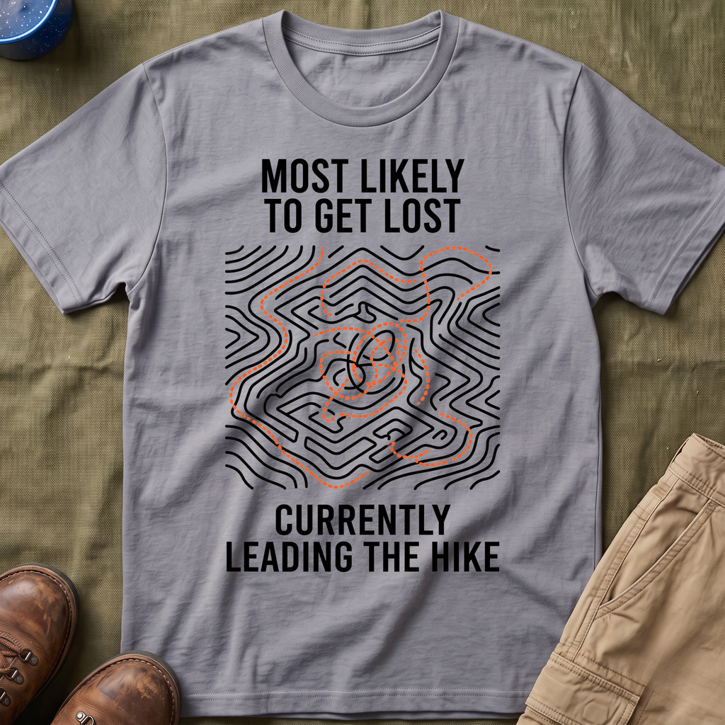 Most Likely To Get Lost Currently Leading The Hike — Minimalist T-Shirt