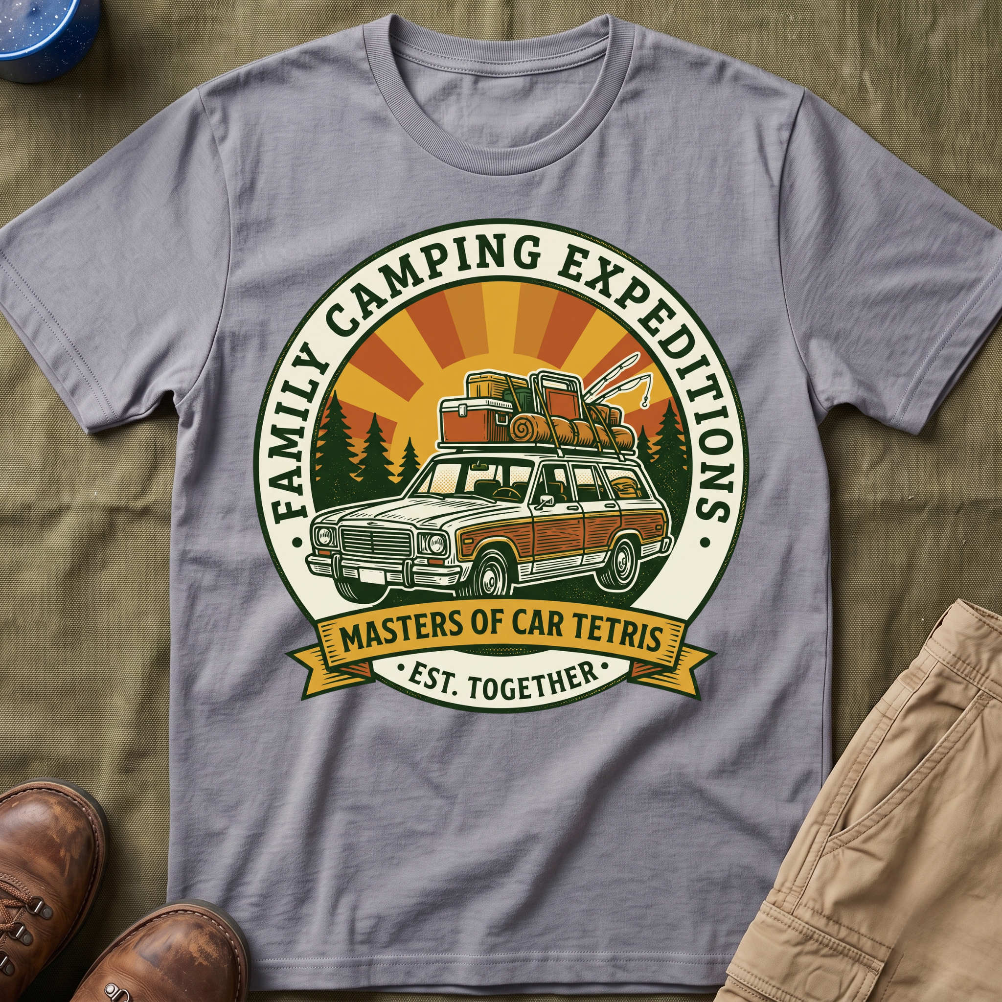 Family Camping Expeditions — Masters of Car Tetris T-Shirt