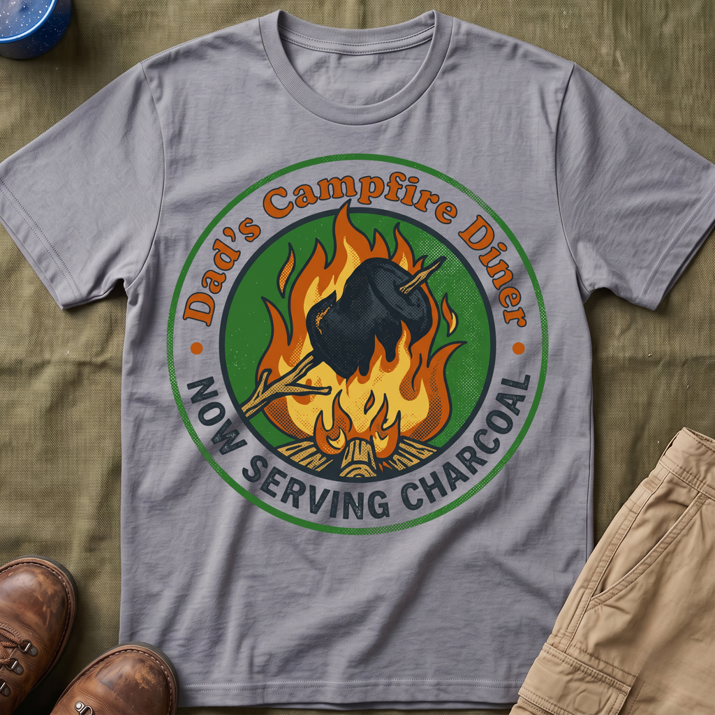 Dad's Campfire Diner — Now Serving Charcoal T-Shirt