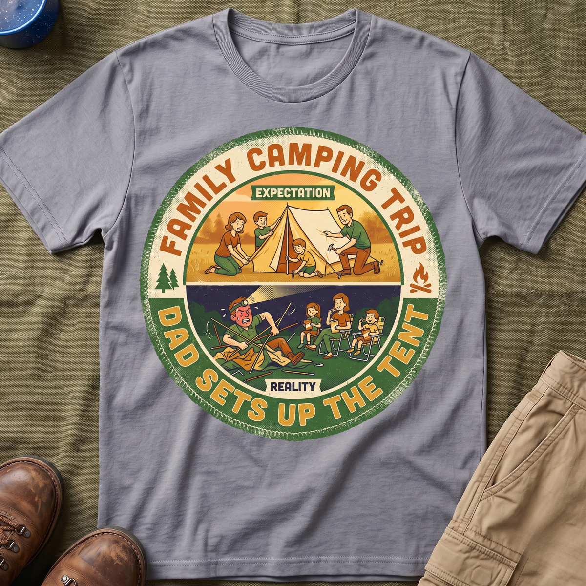 Family Camping Trip — Dad Sets Up The Tent T-Shirt