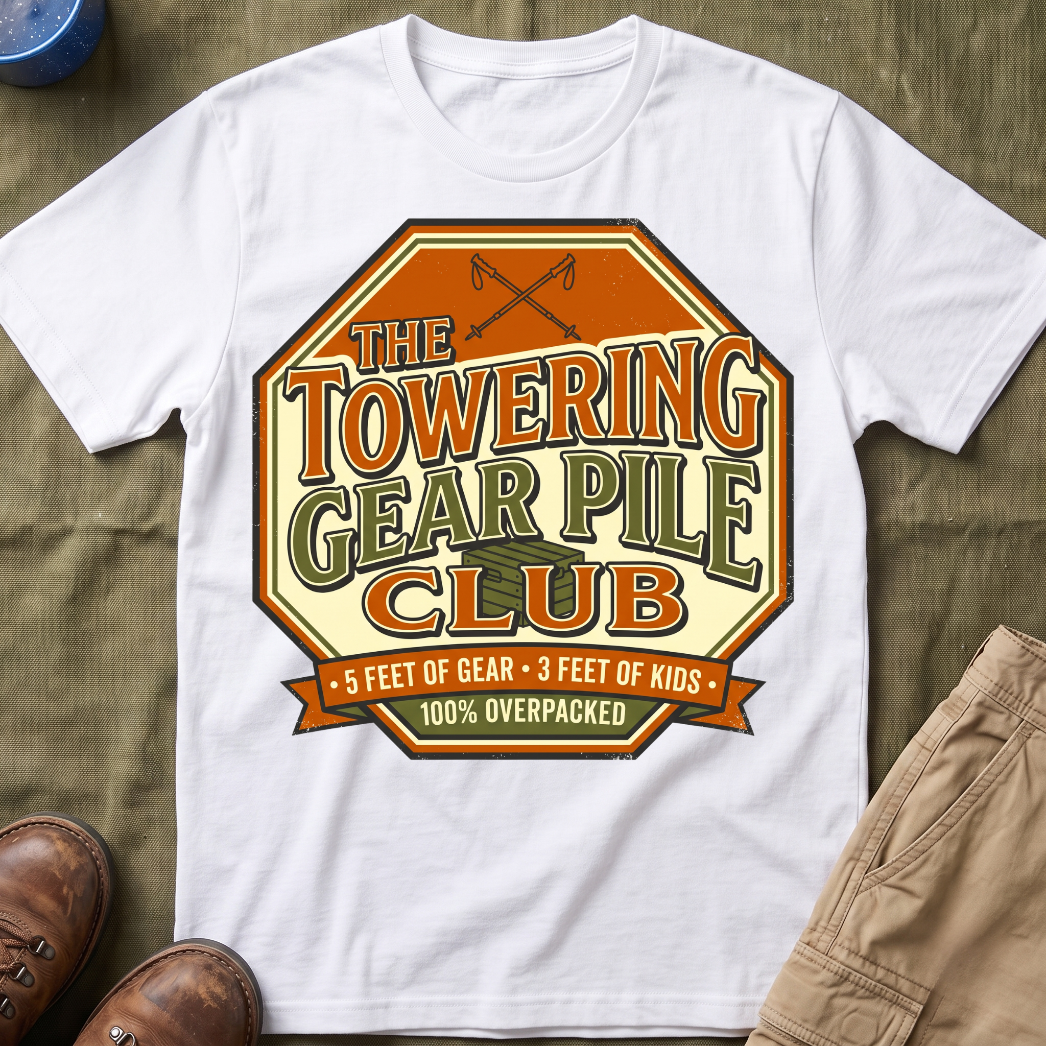 The Towering Gear Pile Club — 100% Overpacked T-Shirt