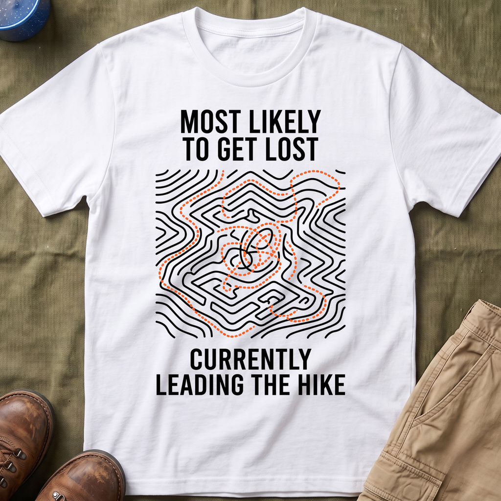Most Likely To Get Lost Currently Leading The Hike — Minimalist T-Shirt