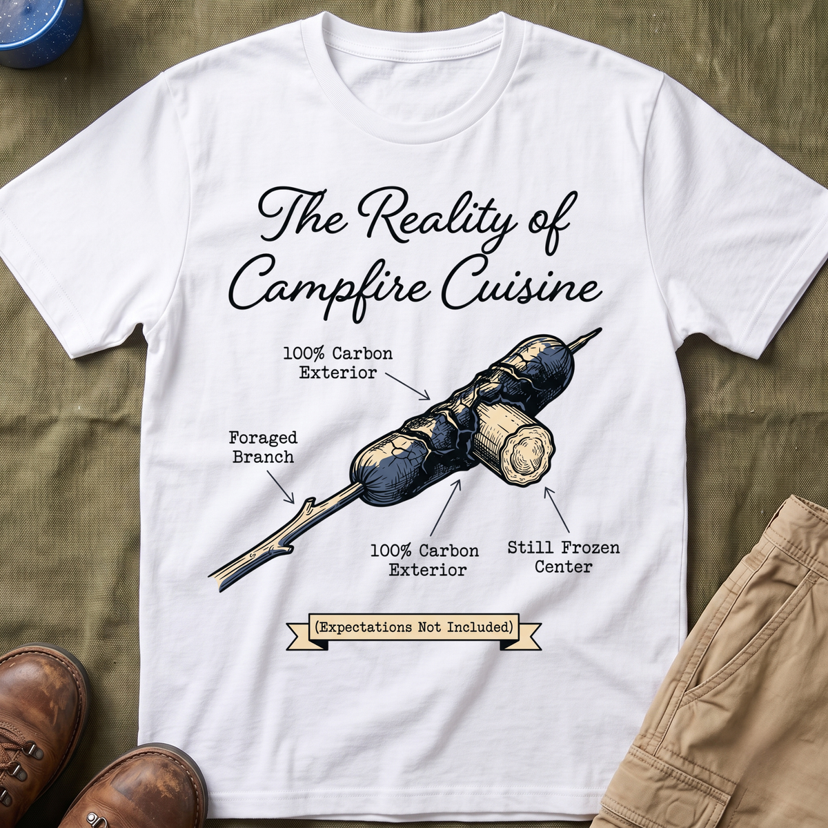 The Reality of Campfire Cuisine — Expectations Not Included T-Shirt