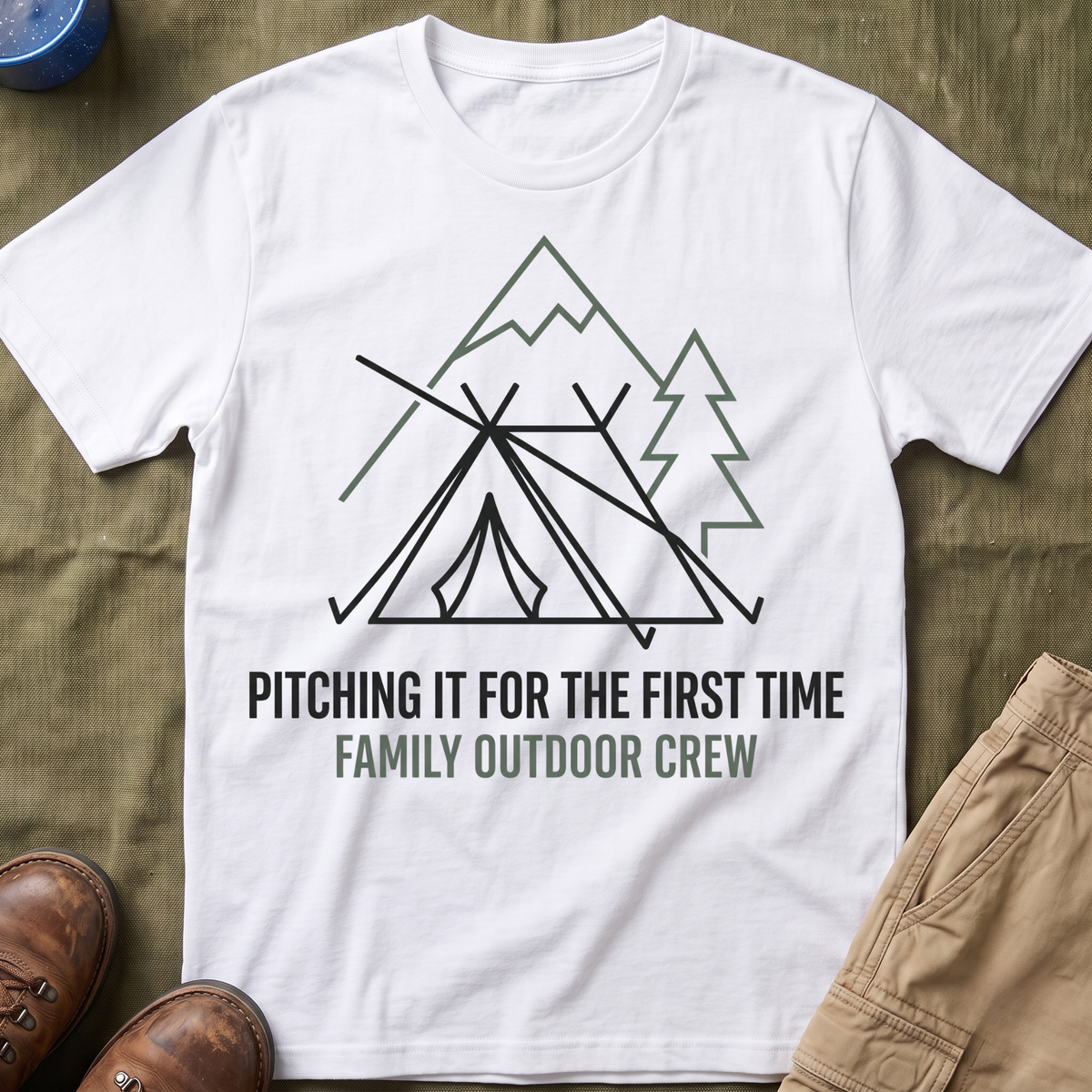 Pitching The Tent For The First Time — Family Outdoor Crew T-Shirt