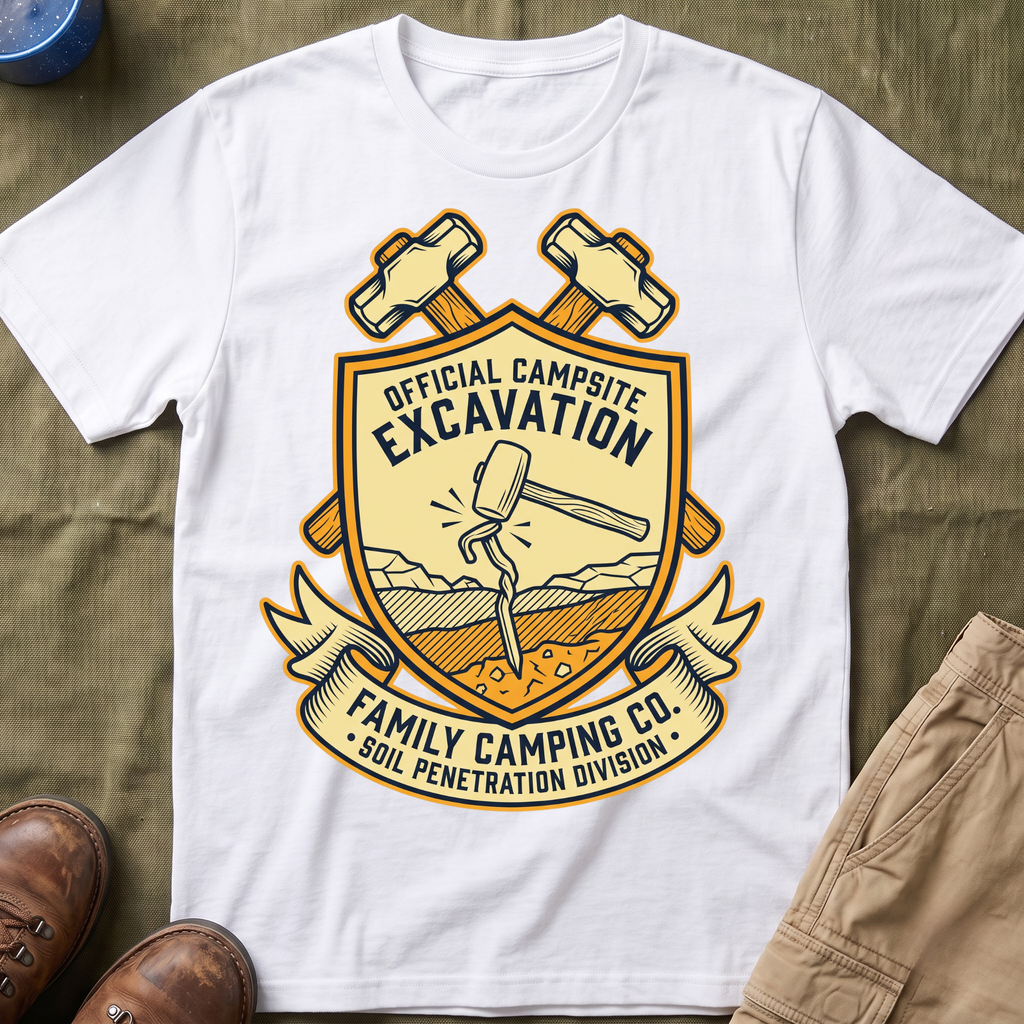 Official Campsite Excavation — Family Camping Co Soil Penetration Division T-Shirt