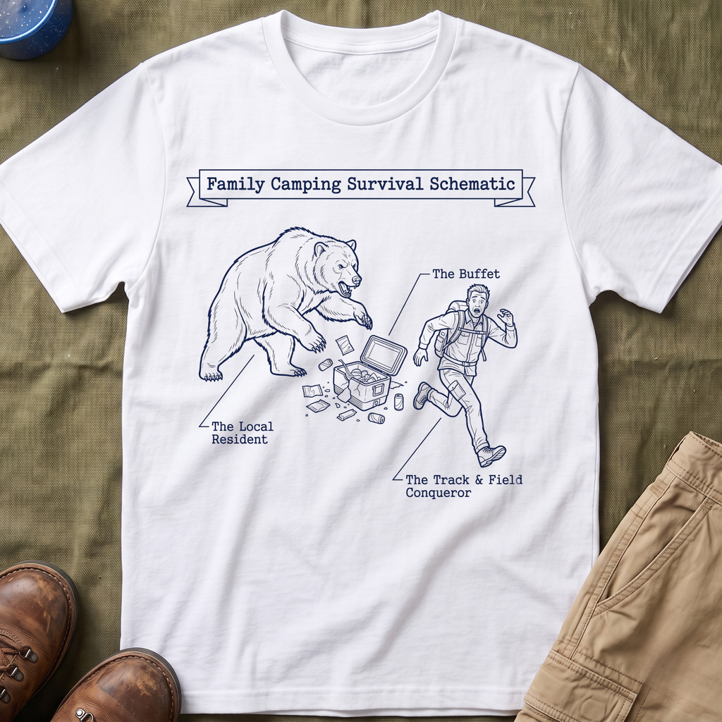 Family Camping Survival Schematic With The Bear T-Shirt