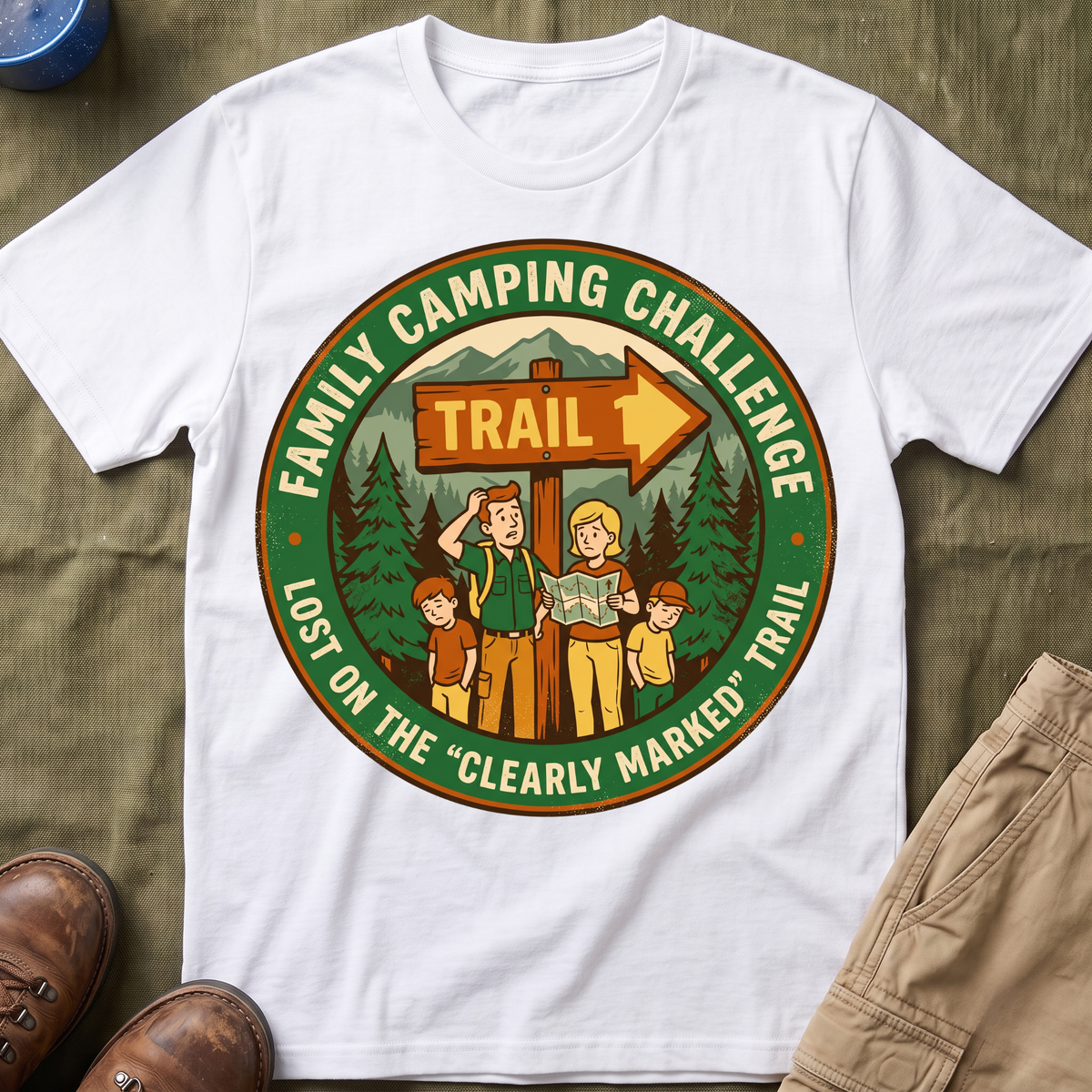 Family Camping Challenge — Lost On The Clearly Marked Trail T-Shirt