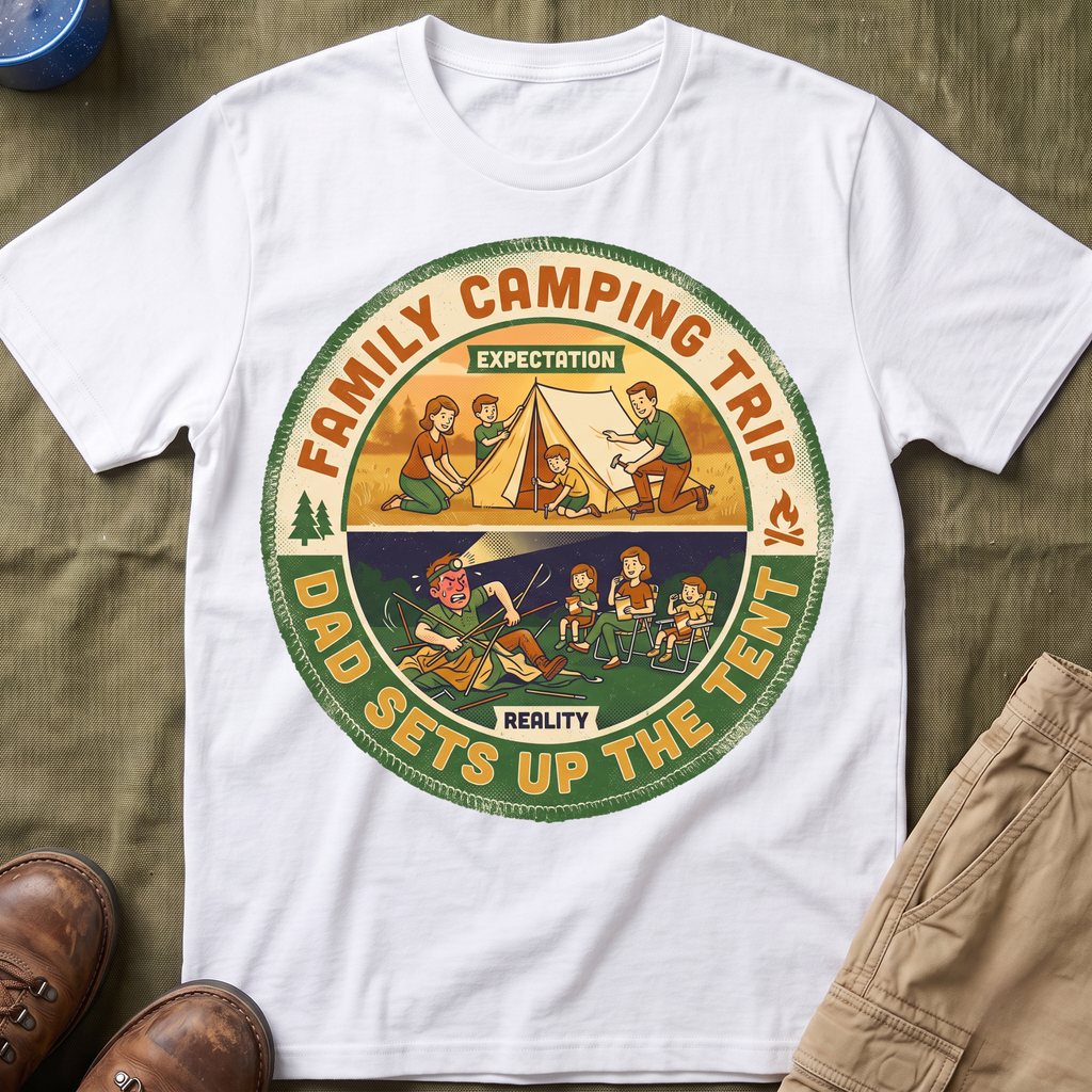 Family Camping Trip — Dad Sets Up The Tent T-Shirt