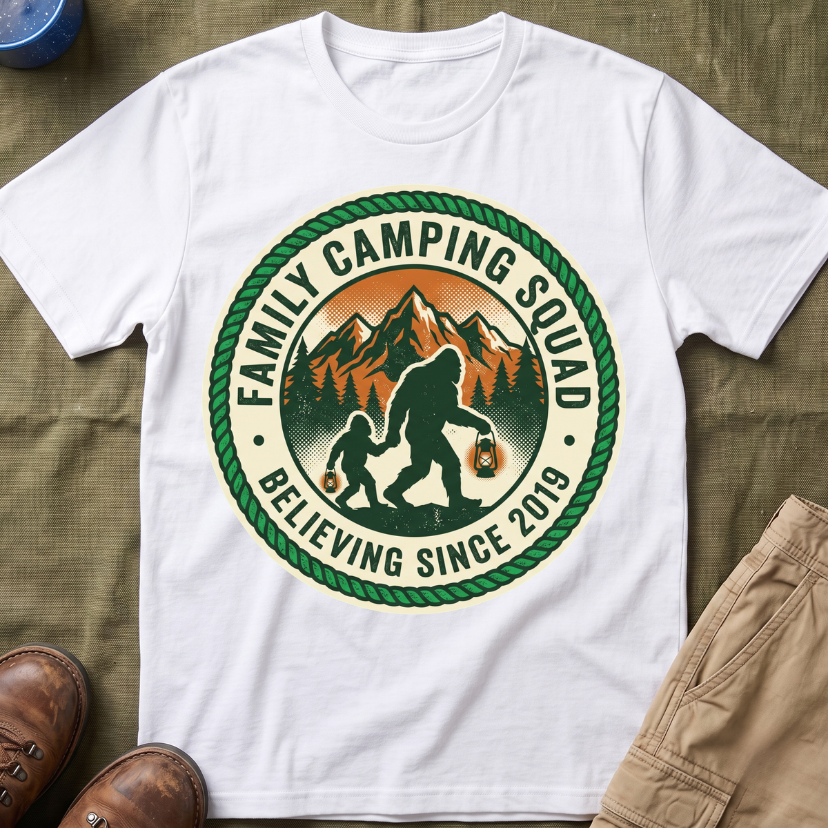 Family Camping Squad — Believing Since 2019 With Bigfoot T-Shirt